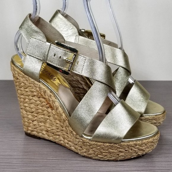MICHAEL Kors Giovanna Platform Wedge Espadrille Sandals, Gold, Womens Size 5.5 M - Picture 3 of 14